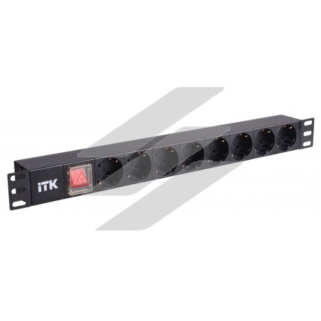 ITK PDU 8 розеток SCHUKO з LED вимикачем, 1U, без шнура, вхід C14, ПВХ, чорний